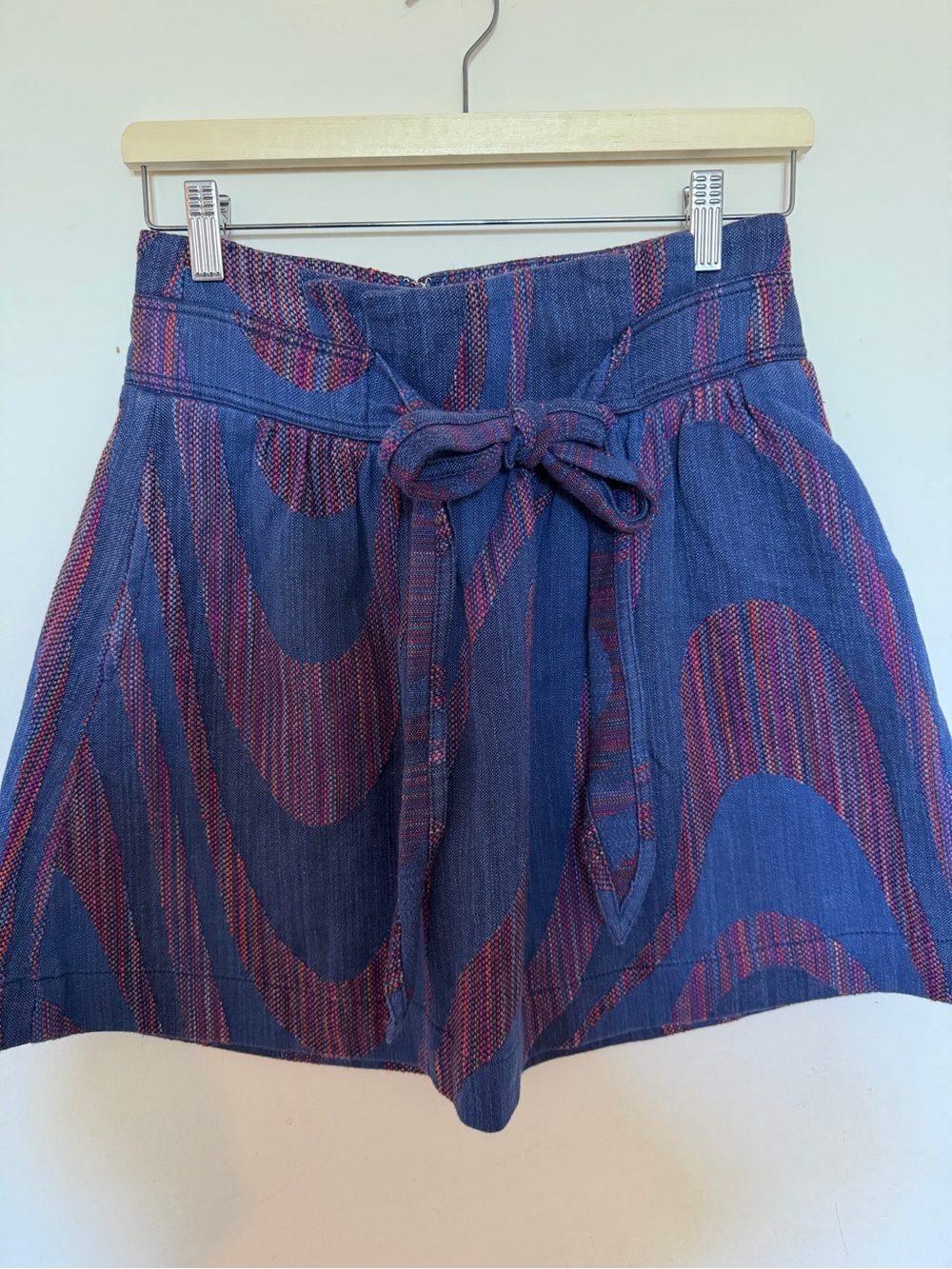 Anthropologie Blue and Pink High-Waist Tie Skirt